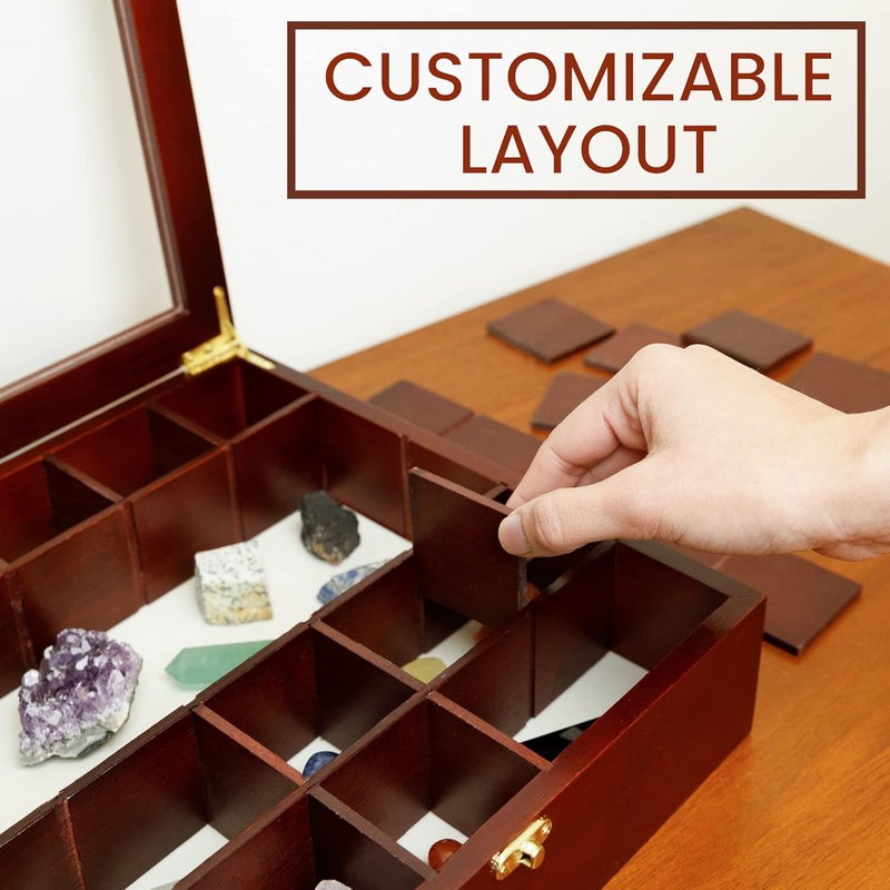 SmartyRocks Adjustable Rock Display Case - Rock Collection Box with Fabric Bed for Mineral Display - Dark-Finish Shadow Box with Shelves for Crystal Storage - Image 2